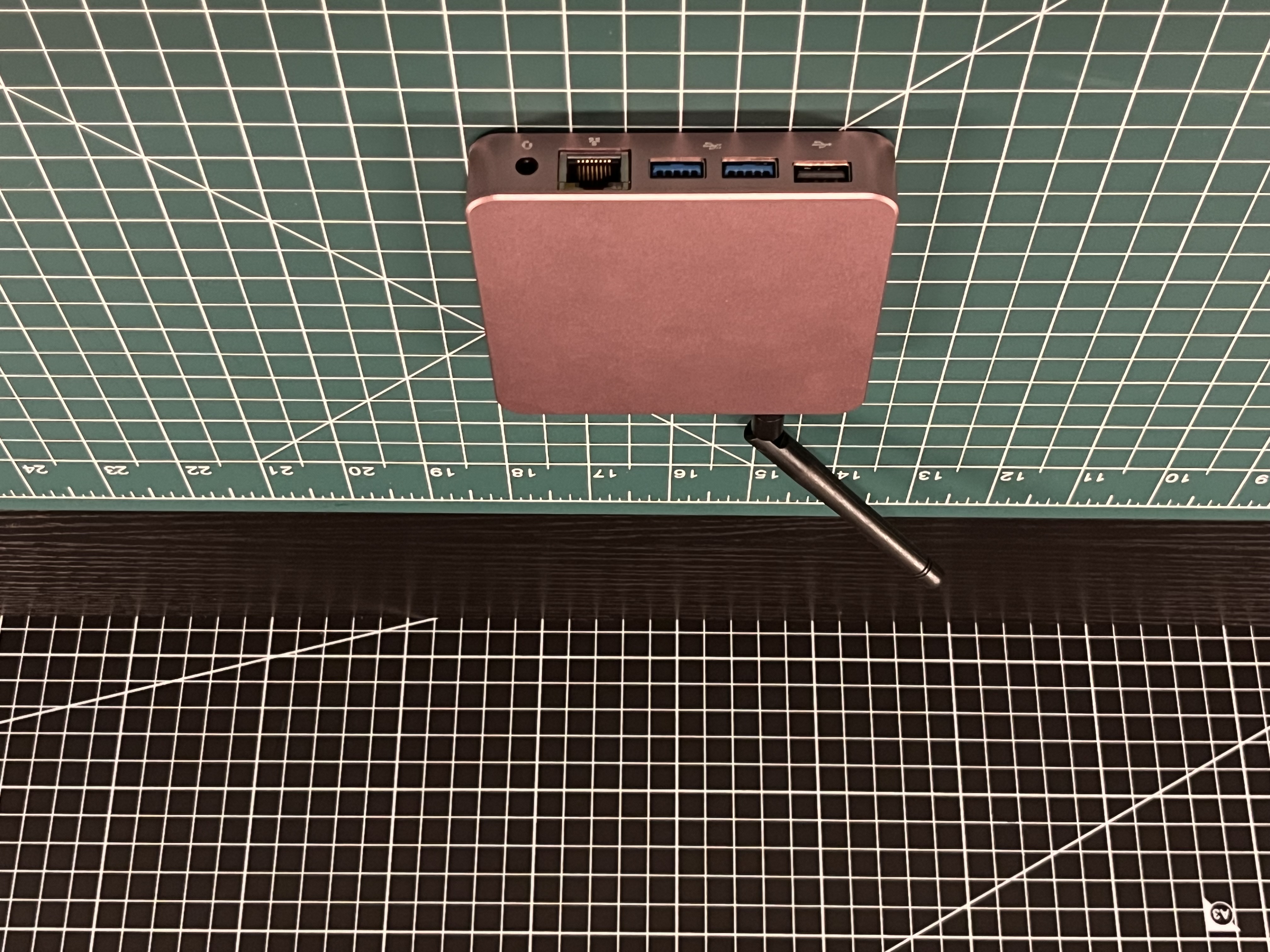 Rear connections on the ED-CLAWBOX, including USB, Ethernet, and power
