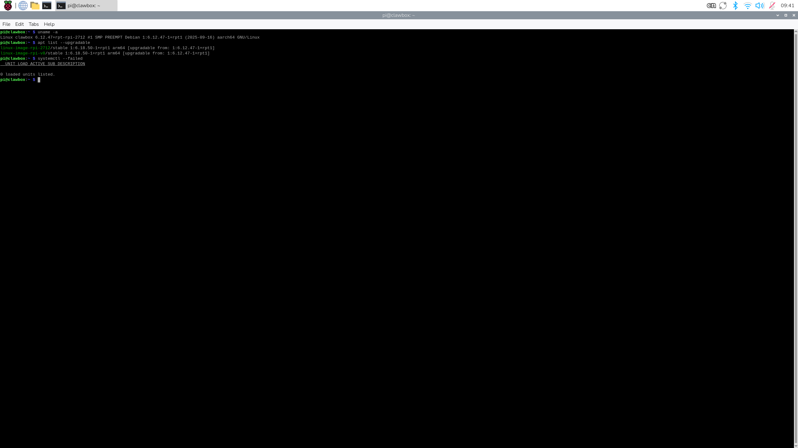 Terminal showing Linux kernel 6.12.47 still running after the update, with 6.18.50 kernel packages listed as available