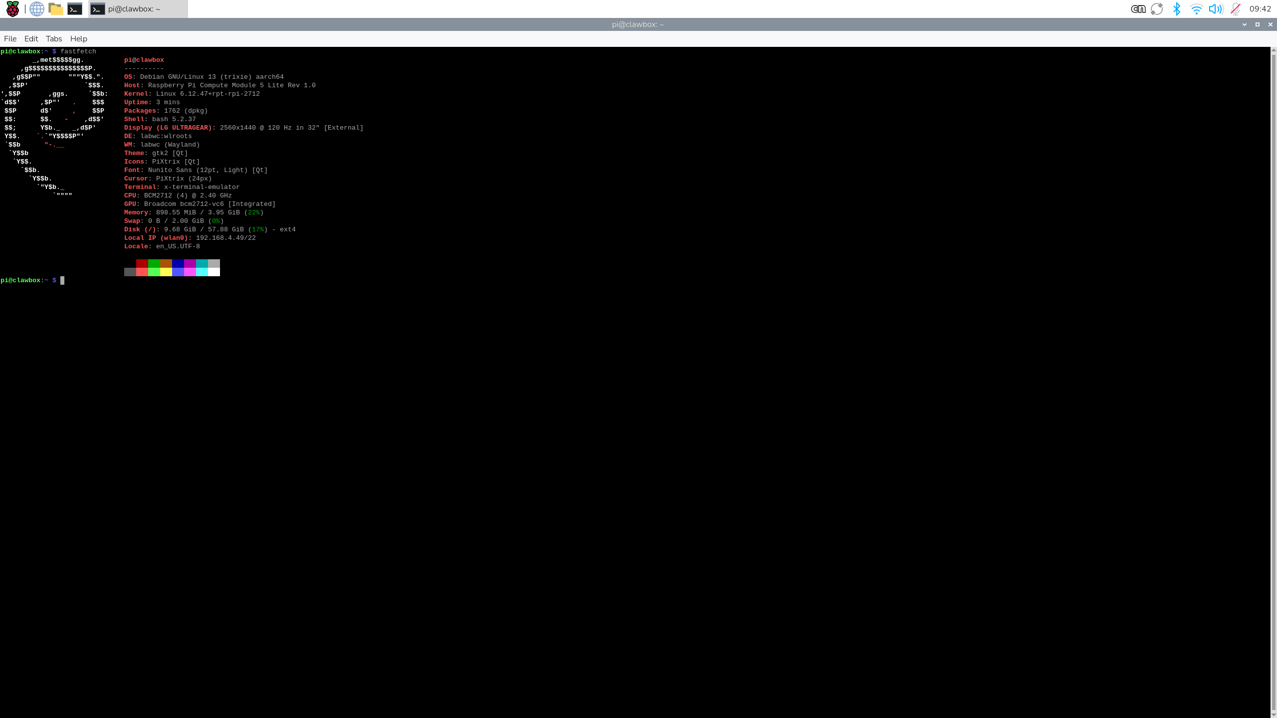 Fastfetch system summary after updating and rebooting the ED-CLAWBOX
