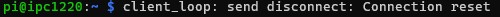 ED-IPC1220 SSH terminal displaying a connection reset message